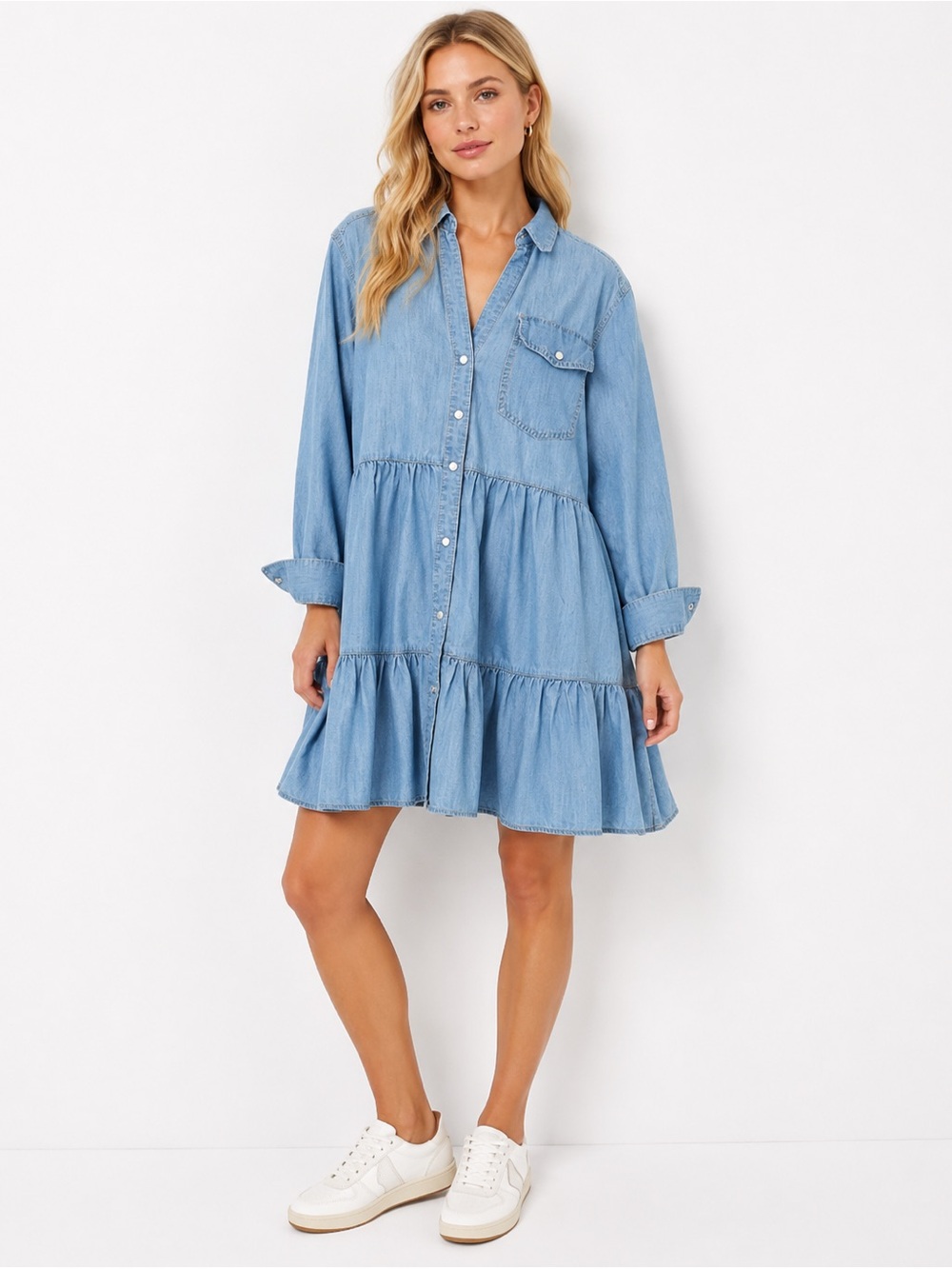 Veronica Beard “Atari” Denim Chambray Tiered Mini Dress - Sz 4 - Picture 6 of 12